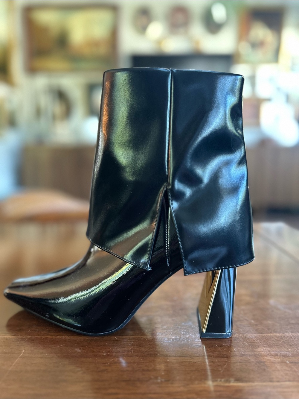 Black Patent Block Heel Ankle Boots